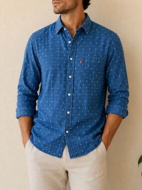 Levi's Indigo Blue Micro-Print Button-Down Shirt Cotton Size S